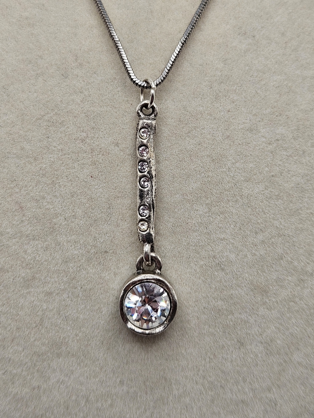 Patricia P Locke Modernist Silver Tone Crystal Pendant Necklace Chain USA